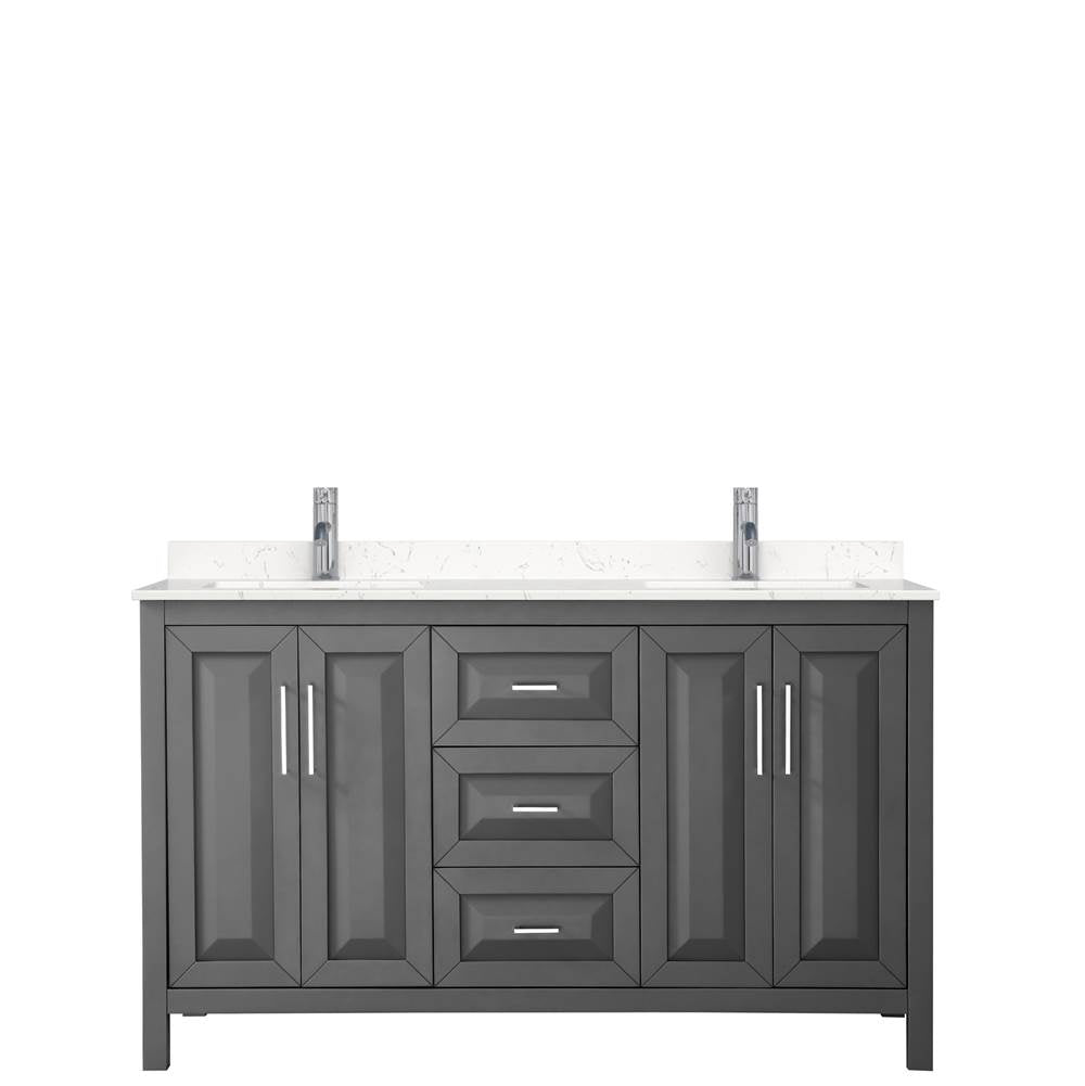 Daria 60 Inch Double Bathroom Vanity in Dark Gray, Carrara Cultured Marble Countertop, Undermount Square Sinks, No Mirror