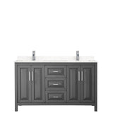 Daria 60 Inch Double Bathroom Vanity in Dark Gray, Carrara Cultured Marble Countertop, Undermount Square Sinks, No Mirror