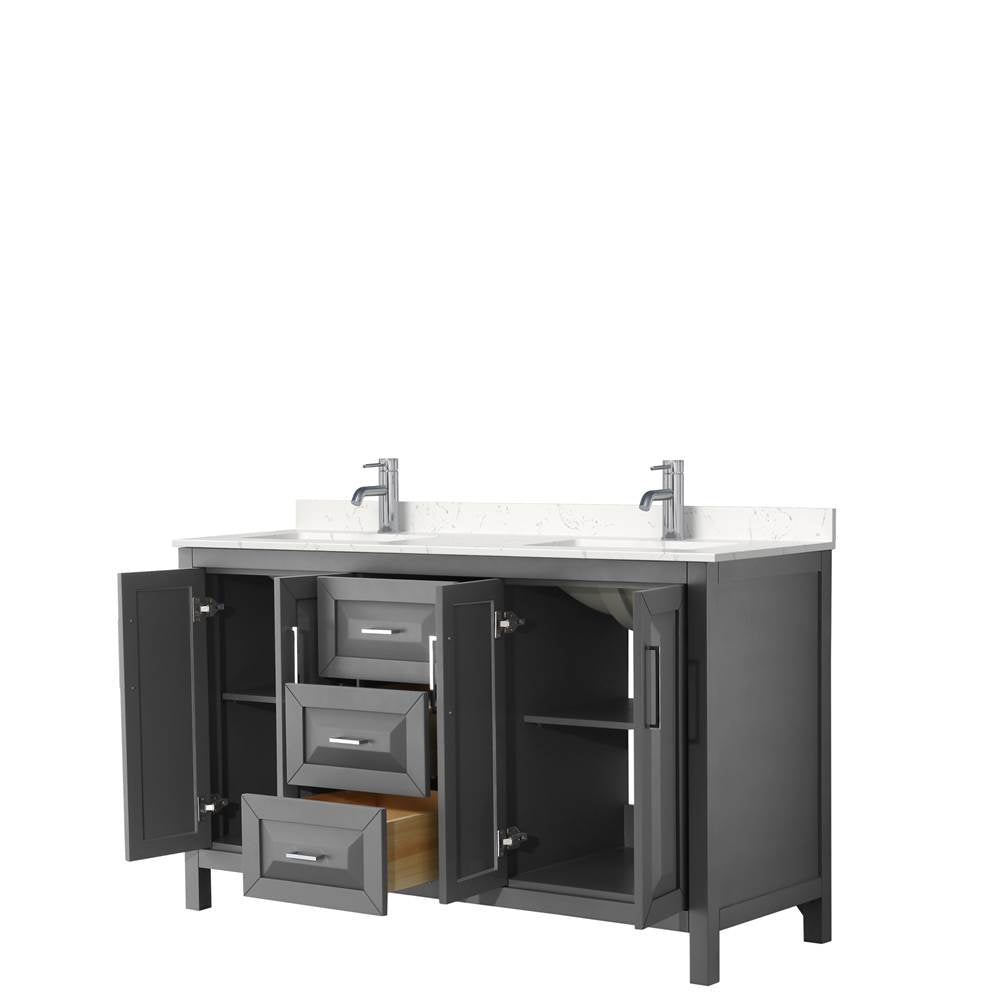 Daria 60 Inch Double Bathroom Vanity in Dark Gray, Carrara Cultured Marble Countertop, Undermount Square Sinks, No Mirror