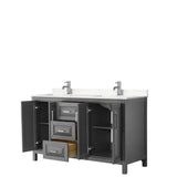 Daria 60 Inch Double Bathroom Vanity in Dark Gray, Carrara Cultured Marble Countertop, Undermount Square Sinks, No Mirror