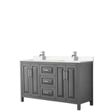 Wyndham Collection - Daria 60 Inch Double Bathroom Vanity in Dark Gray, Carrara Cultured Marble Countertop, Undermount Square Sinks, No Mirror