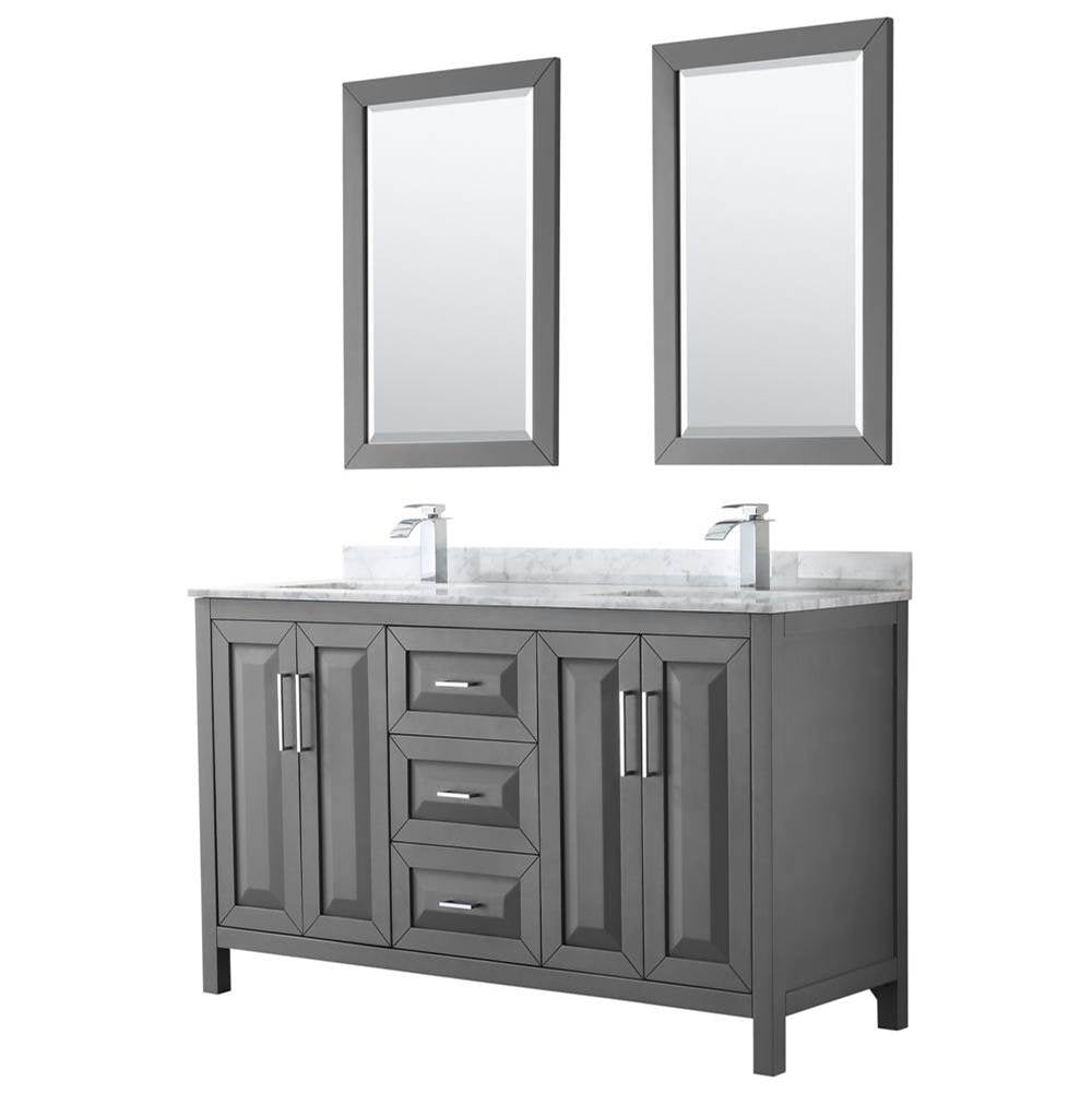 Wyndham Collection - Daria 60 Inch Double Bathroom Vanity in Dark Gray, White Carrara Marble Countertop, Undermount Square Sinks, and 24 Inch Mirrors - Dark Gray