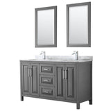 Wyndham Collection - Daria 60 Inch Double Bathroom Vanity in Dark Gray, White Carrara Marble Countertop, Undermount Square Sinks, and 24 Inch Mirrors - Dark Gray