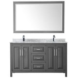 Daria 60 Inch Double Bathroom Vanity in Dark Blue, White Carrara Marble Countertop, Undermount Square Sinks, 58 Inch Mirror