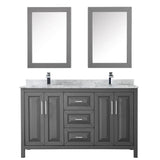 Daria 60 Inch Double Bathroom Vanity in Dark Blue, White Carrara Marble Countertop, Undermount Square Sinks, Medicine Cabinets
