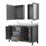 Daria 60 Inch Double Bathroom Vanity in Dark Blue, White Carrara Marble Countertop, Undermount Square Sinks, Medicine Cabinets