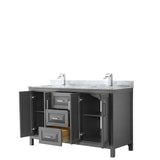 Daria 60 Inch Double Bathroom Vanity in Dark Blue, White Carrara Marble Countertop, Undermount Square Sinks, No Mirror