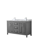 Wyndham Collection - Daria 60 Inch Double Bathroom Vanity in Dark Gray, White Carrara Marble Countertop, Undermount Square Sinks, and No Mirror - Dark Gray
