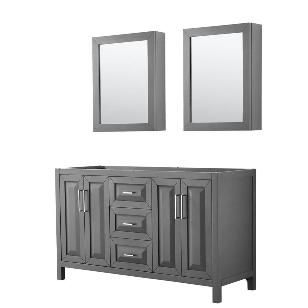 Wyndham Collection - Daria 60 Inch Double Bathroom Vanity in Dark Gray, No Countertop, No Sink, and Medicine Cabinets - Dark Gray