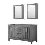 Wyndham Collection - Daria 60 Inch Double Bathroom Vanity in Dark Gray, No Countertop, No Sink, and Medicine Cabinets - Dark Gray