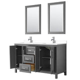 Daria 60 Inch Double Bathroom Vanity in Dark Gray, White Cultured Marble Countertop, Undermount Square Sinks, 24 Inch Mirrors