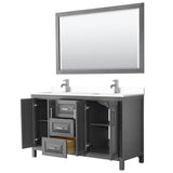 Daria 60 Inch Double Bathroom Vanity in Dark Gray, White Cultured Marble Countertop, Undermount Square Sinks, 58 Inch Mirror