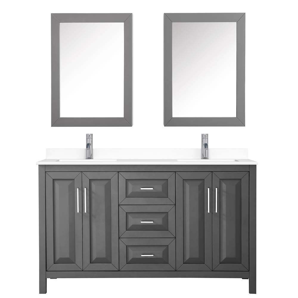 Daria 60 Inch Double Bathroom Vanity in Dark Gray, White Cultured Marble Countertop, Undermount Square Sinks, Medicine Cabinets