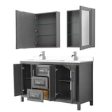 Daria 60 Inch Double Bathroom Vanity in Dark Gray, White Cultured Marble Countertop, Undermount Square Sinks, Medicine Cabinets
