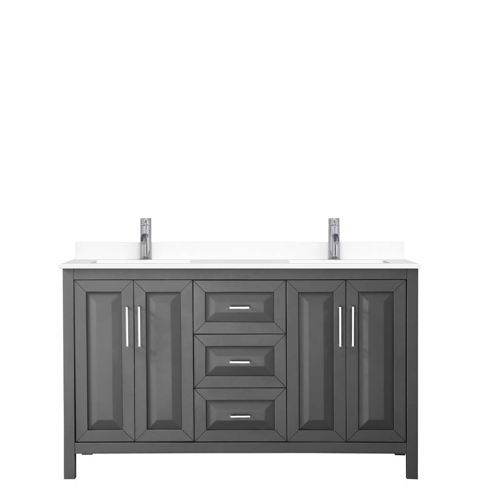 Daria 60 Inch Double Bathroom Vanity in Dark Gray, White Cultured Marble Countertop, Undermount Square Sinks, No Mirror
