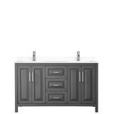 Daria 60 Inch Double Bathroom Vanity in Dark Gray, White Cultured Marble Countertop, Undermount Square Sinks, No Mirror