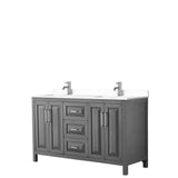 Wyndham Collection - Daria 60 Inch Double Bathroom Vanity in Dark Gray, White Cultured Marble Countertop, Undermount Square Sinks, No Mirror