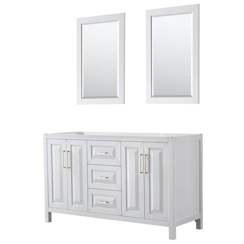 Wyndham Collection - Daria 60 Inch Double Bathroom Vanity in White, No Countertop, No Sink, 24 Inch Mirrors, Brushed Gold Trim