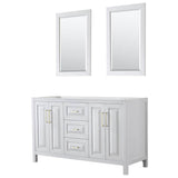 Wyndham Collection - Daria 60 Inch Double Bathroom Vanity in White, No Countertop, No Sink, 24 Inch Mirrors, Brushed Gold Trim