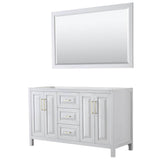 Wyndham Collection - Daria 60 Inch Double Bathroom Vanity in White, No Countertop, No Sink, 58 Inch Mirror, Brushed Gold Trim