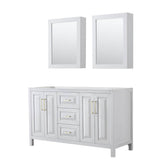 Wyndham Collection - Daria 60 Inch Double Bathroom Vanity in White, No Countertop, No Sink, Medicine Cabinets, Brushed Gold Trim