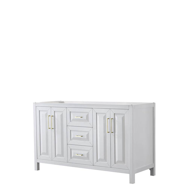 Wyndham Collection - Daria 60 Inch Double Bathroom Vanity in White, No Countertop, No Sink, Brushed Gold Trim