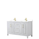 Wyndham Collection - Daria 60 Inch Double Bathroom Vanity in White, White Cultured Marble Countertop, Undermount Square Sinks, Brushed Gold Trim