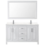 Daria 60 Inch Double Bathroom Vanity in White, Carrara Cultured Marble Countertop, Undermount Square Sinks, 58 Inch Mirror