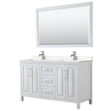 Wyndham Collection - Daria 60 Inch Double Bathroom Vanity in White, Carrara Cultured Marble Countertop, Undermount Square Sinks, 58 Inch Mirror