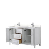 Daria 60 Inch Double Bathroom Vanity in White, Carrara Cultured Marble Countertop, Undermount Square Sinks, No Mirror