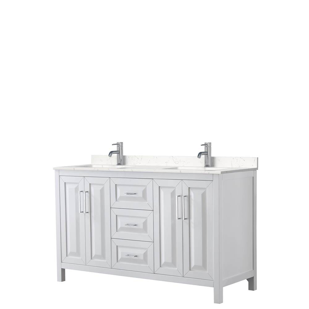 Wyndham Collection - Daria 60 Inch Double Bathroom Vanity in White, Carrara Cultured Marble Countertop, Undermount Square Sinks, No Mirror