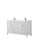 Wyndham Collection - Daria 60 Inch Double Bathroom Vanity in White, Carrara Cultured Marble Countertop, Undermount Square Sinks, No Mirror