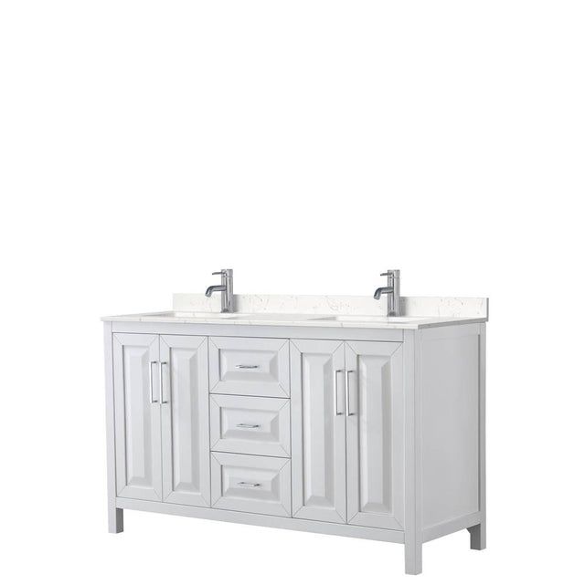 Wyndham Collection - Daria 60 Inch Double Bathroom Vanity in White, Carrara Cultured Marble Countertop, Undermount Square Sinks, No Mirror