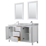 Daria 60 Inch Double Bathroom Vanity in Dark Blue, White Carrara Marble Countertop, Undermount Square Sinks, 24 Inch Mirrors