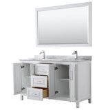 Daria 60 Inch Double Bathroom Vanity in Dark Blue, White Carrara Marble Countertop, Undermount Square Sinks, 58 Inch Mirror