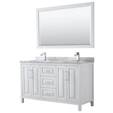 Wyndham Collection - Daria 60 Inch Double Bathroom Vanity in White, White Carrara Marble Countertop, Undermount Square Sinks, and 58 Inch Mirror - White