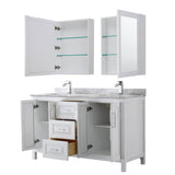 Daria 60 Inch Double Bathroom Vanity in Dark Blue, White Carrara Marble Countertop, Undermount Square Sinks, Medicine Cabinets