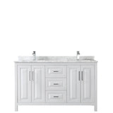 Daria 60 Inch Double Bathroom Vanity in Dark Blue, White Carrara Marble Countertop, Undermount Square Sinks, No Mirror