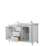 Daria 60 Inch Double Bathroom Vanity in Dark Blue, White Carrara Marble Countertop, Undermount Square Sinks, No Mirror