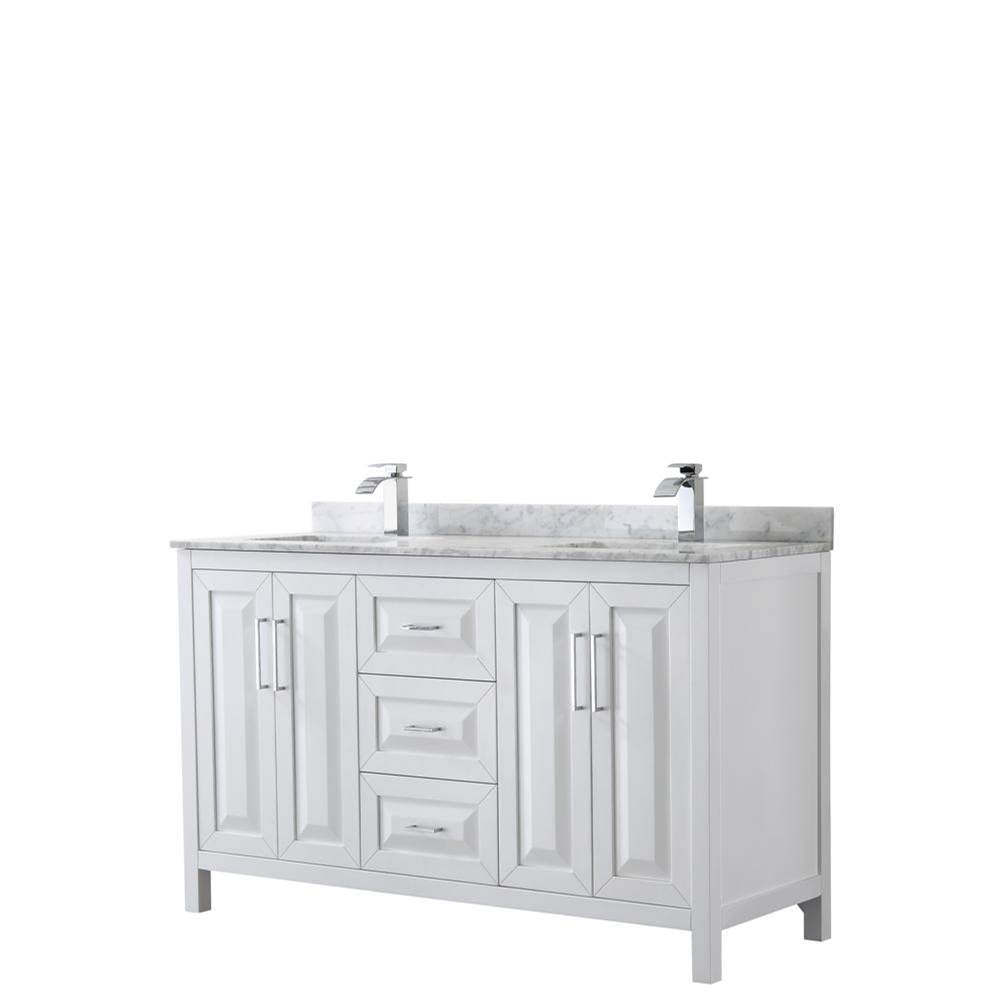 Wyndham Collection - Daria 60 Inch Double Bathroom Vanity in White, White Carrara Marble Countertop, Undermount Square Sinks, and No Mirror - White