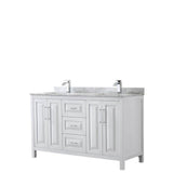 Wyndham Collection - Daria 60 Inch Double Bathroom Vanity in White, White Carrara Marble Countertop, Undermount Square Sinks, and No Mirror - White