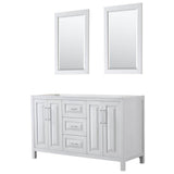 Wyndham Collection - Daria 60 Inch Double Bathroom Vanity in White, No Countertop, No Sink, and 24 Inch Mirrors - White