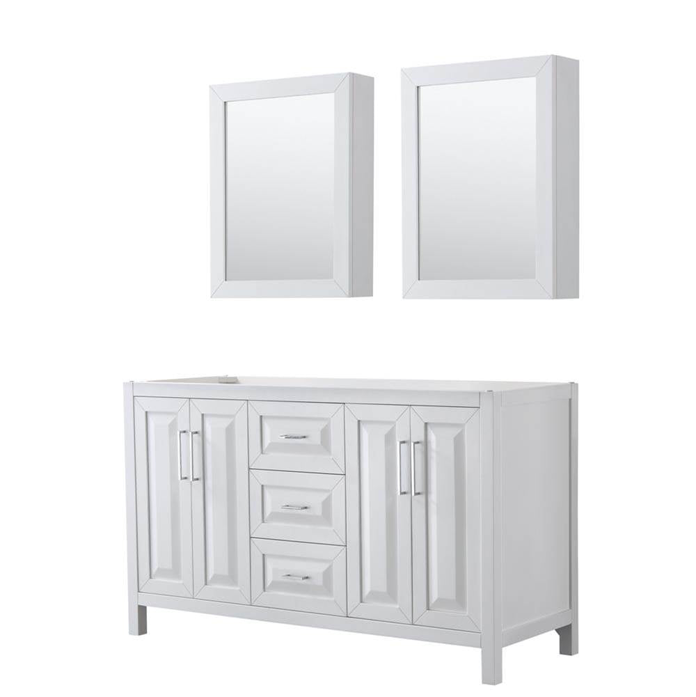 Wyndham Collection - Daria 60 Inch Double Bathroom Vanity in White, No Countertop, No Sink, and Medicine Cabinets - White