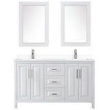 Daria 60 Inch Double Bathroom Vanity in White, White Cultured Marble Countertop, Undermount Square Sinks, 24 Inch Mirrors