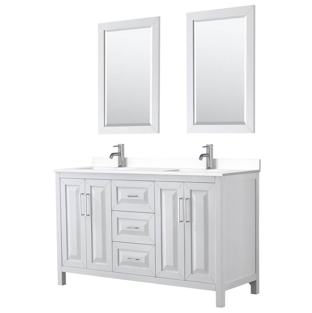 Wyndham Collection - Daria 60 Inch Double Bathroom Vanity in White, White Cultured Marble Countertop, Undermount Square Sinks, 24 Inch Mirrors