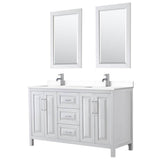 Wyndham Collection - Daria 60 Inch Double Bathroom Vanity in White, White Cultured Marble Countertop, Undermount Square Sinks, 24 Inch Mirrors