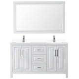 Daria 60 Inch Double Bathroom Vanity in White, White Cultured Marble Countertop, Undermount Square Sinks, 58 Inch Mirror