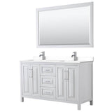 Wyndham Collection - Daria 60 Inch Double Bathroom Vanity in White, White Cultured Marble Countertop, Undermount Square Sinks, 58 Inch Mirror