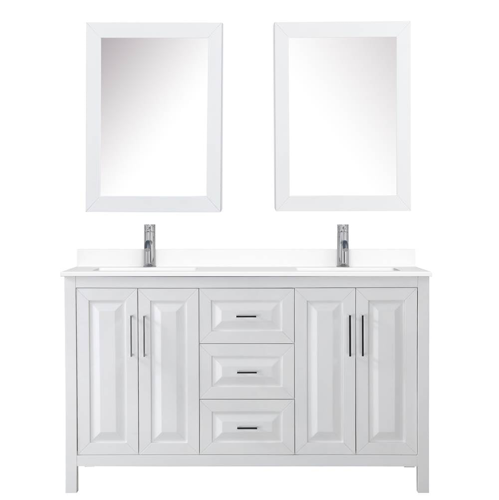 Daria 60 Inch Double Bathroom Vanity in White, White Cultured Marble Countertop, Undermount Square Sinks, Medicine Cabinets