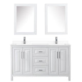 Daria 60 Inch Double Bathroom Vanity in White, White Cultured Marble Countertop, Undermount Square Sinks, Medicine Cabinets